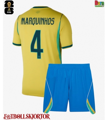 Brasilien Marquinhos #4 Hemmakläder Barn VM 2026 Kortärmad (+ Korta byxor)